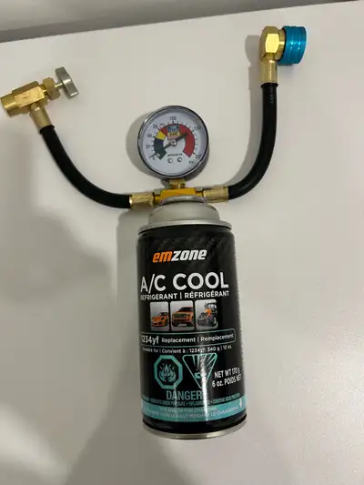 Emzone 1234yf A/C cool refrigerant nontoxic non ozone depleting! 170g 6oz can with guage