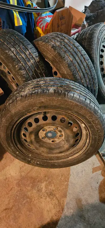 Basically new summer tires on steel rims. Have maybe 250kms on them. Don't have the vehicle they wer...