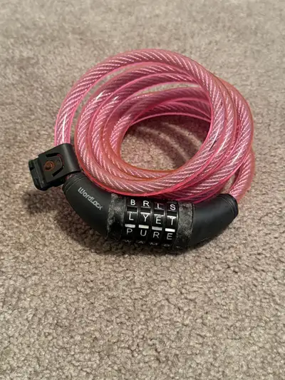 Perfectly working and strong bike lock, code can be changed to any 4 letters when needed. Has some m...
