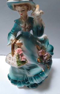 Vintage Figurine of a Lady in Teal, made in Japan
