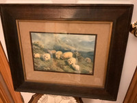 Antique 1905 Lithograph Print of Rams Grazing on a Countryside