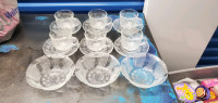 New Clear Glass Vintage  Cups Plates Bowls 15 pieces kitchenware