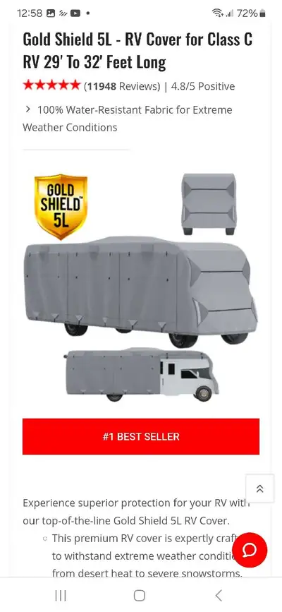 Class C motorhome cover. Used 1 season. Sold the motorhome. Good for 29 to 32 ft long. Top quality 5...