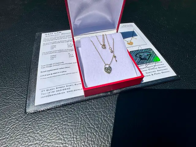 #642 14kt Yellow Gold Lock & Key Diamond Pendant Necklace 16-18” in Jewellery & Watches in St. Catharines - Image 6