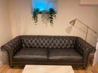 94" Faux Leather Rolled Arm Chesterfield Sofa