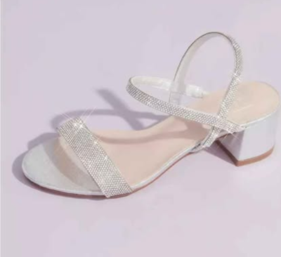 Crystal-Encrusted (blush) Stretch Strap Low Heel Sandals size 10, View more