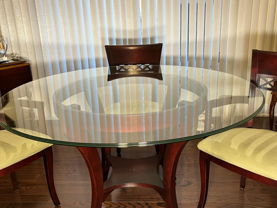 Beautiful 54" Bermex Glass Top Dining Room Table & Chairs, View more