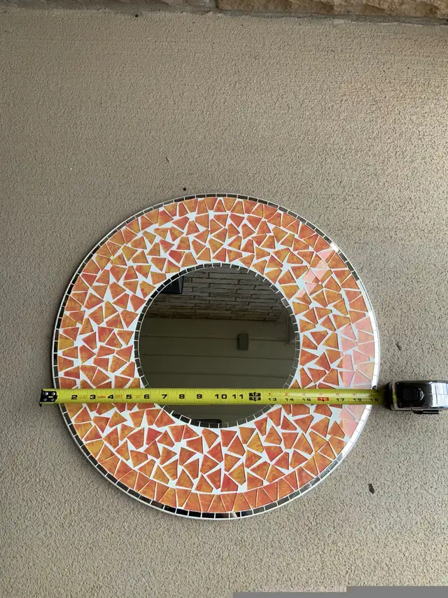 Vintage Early 2000’S Mosaic Tile Orange Round Wall Mirror in Home Décor & Accents in Oakville / Halton Region - Image 4