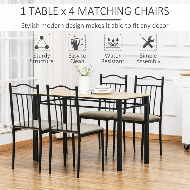 5 Piece Dining Table and Chairs Set Wood Top Metal Frame Padded in Dining Tables & Sets in Markham / York Region - Image 2