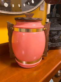 Vintage Siesta Ware Pink Satin Glass Barrel Cookie Jar Canister