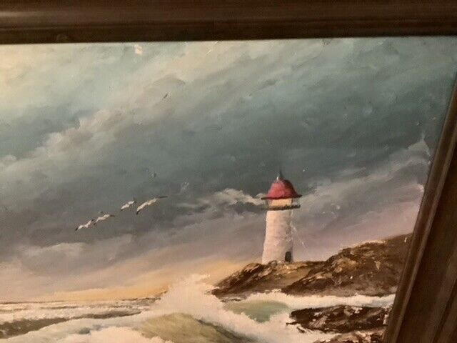Lovely Vintage Lighthouse Oil on Board Painting in Arts & Collectibles in Belleville - Image 2