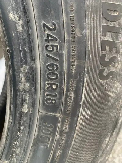 Size 245. 60. R18 Lots of tread left 3 of them Call 613. 5472203 Text 6139856598 Or just email Kijij...