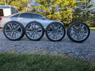 Set of 4: 19" x 8.5 Audi OEM Aluminum Sport Rims. 5x112. 66.5 Centre Bore. with 255/35ZR19 Continent...