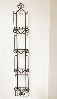 Vintage Wrought Iron 4 Tier Wall Mount Rack.
