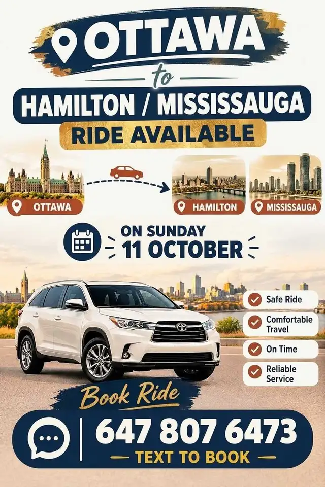 ottawa to tornto missisauga rodeshare or privste ride