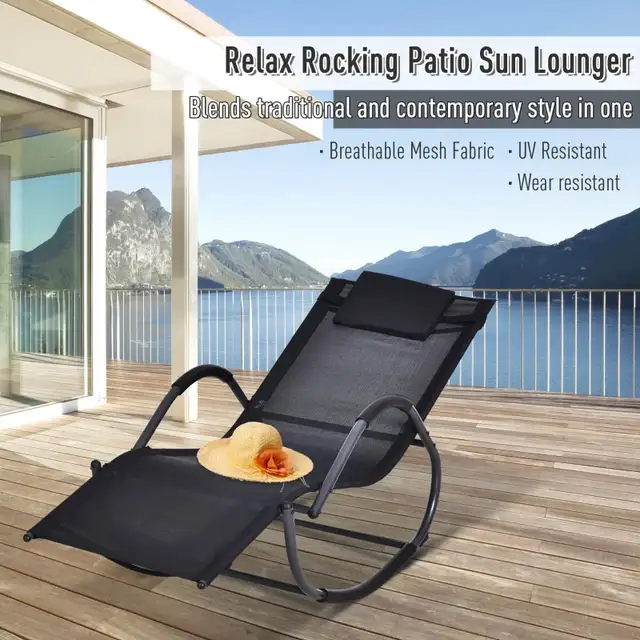 Outsunny Outdoor Rocking Chair, Chaise Lounge Pool Chair for Sun in Patio & Garden Furniture in Markham / York Region - Image 5