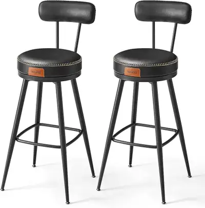 Swivel Counter Bar Stool with Back, Synthetic Leather with Stitc, View more