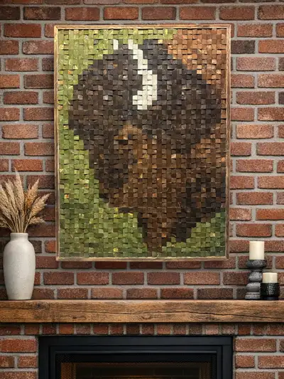 Bison Head - Wood Pixel Art, View more