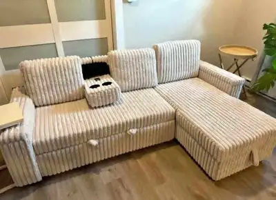 Corduroy Beige Sofabed With Cupholder , View more