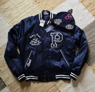 New! Men's Polo Ralph Lauren Satin Letterman Varsity Jacket, View more