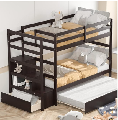 Twin over twin bunk bed with trundle and storage stairs, View more