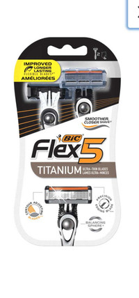 Bic Flex 5 Titanium Ultra-Thin Blades, 2 Disposable Razors