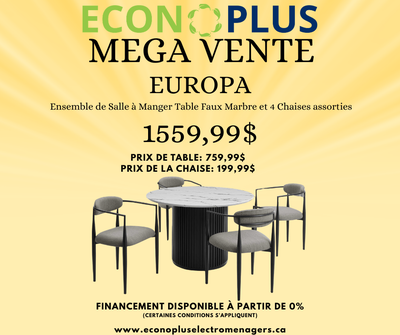 Econoplus  Ens de Salle à Manger Table Faux Marbre 4 Chaises, View more