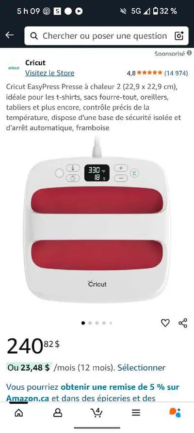Voici la Cricut EasyPress 2 (22,9 x 22,9 cm), parfaite pour les t-shirts et plus encore. Cette press...