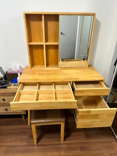 MOVING SALE – Korean Solid Wood Vanity with Sliding Mirror, View more