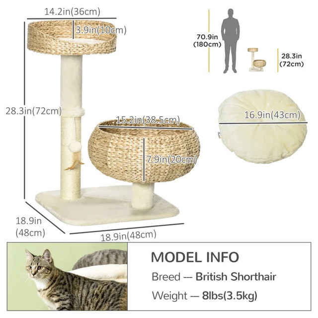 28" Cat Tree with Scratching Post in Accessories in Markham / York Region - Image 3