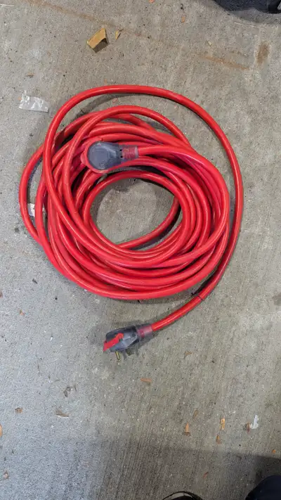 This extension cord is perfect for RV use. It features 3-prong RV male/female lighted plugs with pul...