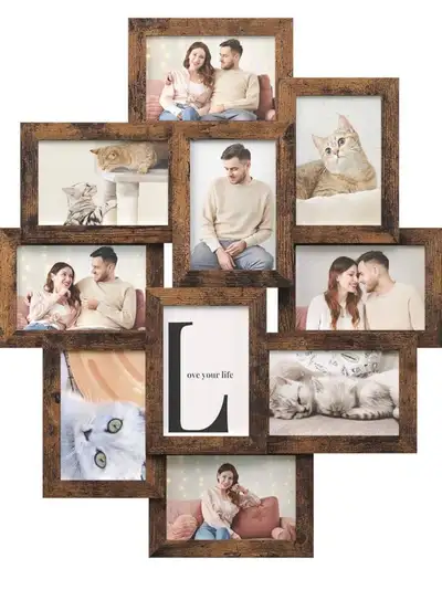 ️ SONGMICS 10-Photo Collage Frame (4 × 6 in) – Rustic Brown Wall Display Celebrate life’s most meani...
