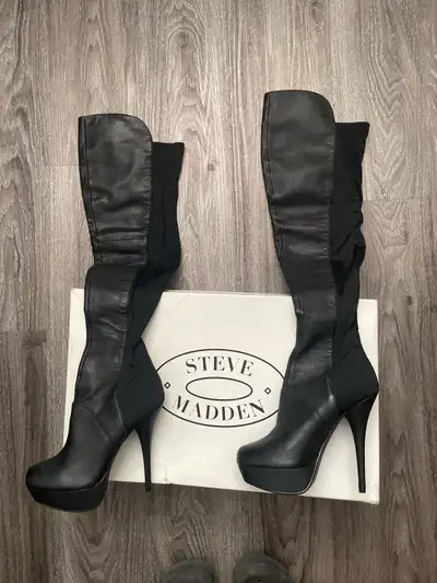 Steve Madden Black Leather Platform Boots, View more