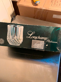 NEW – 4 - LONGCHAMP PLATINUM CRYSTAL GLASSES WITH GOLD RIM