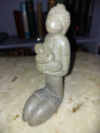 SOAPSTONE 5 1/4" CARVING SCULPTURE OF A MOTHER AND CHILD TITLED