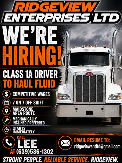 CLASS 1A DRIVER- FLUID HAULING, View more