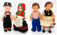 FOUR Vintage Collectible Dolls - Boy & Girl.  Celluloid, Rubber