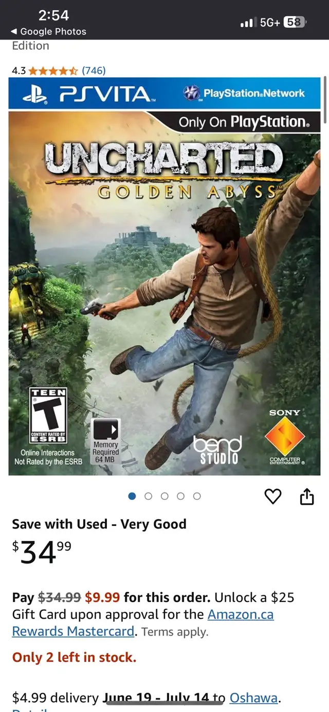 UNCHARTED GOLDEN ABYSS PlayStation Vita in Sony PSP & Vita in Oshawa / Durham Region - Image 2