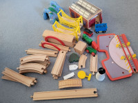 Lot of Wooden trains, tracks and accessories
