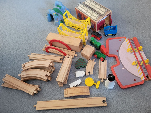 Lot of Wooden trains, tracks and accessories in Toys & Games in Kingston