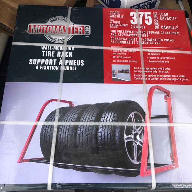MotoMaster Wall-Mounting Tire Rack New in Outdoor Tools & Storage in North Bay