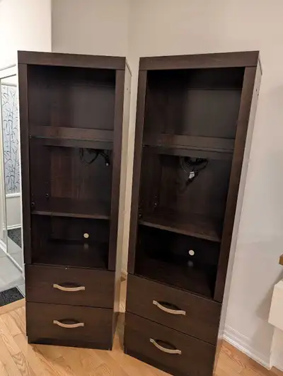 Set of 2 Dark Wood Bookshelves / Media Towers, View more