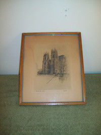 Antique picture York minster in pine frame and matted