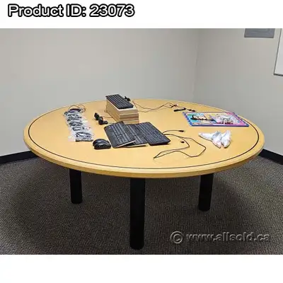72" Oak Office Conference Round Meeting Table w/ Post Legs, View more