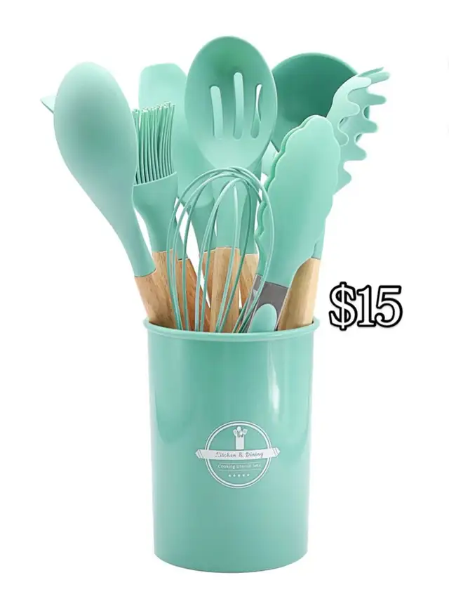 12-piece Non-stick Safe Kitchen Utensil Set with Wooden Handle in Kitchen & Dining Wares in Mississauga / Peel Region - Image 3