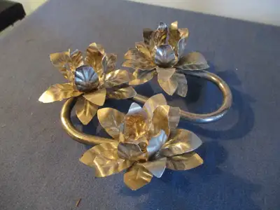 VINTAGE METAL 3 TULIPS TABLE TOP CANDLE HOLDER-1950/60'S-UNIQUE!, View more