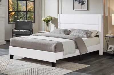 Brand New Spartan White King Size Platform Bedframe on Sale for $319 No Boxsprings Required 81″W 84″...