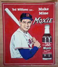 Vintage Ted Williams Tin Metal Sign Make Mine Moxie