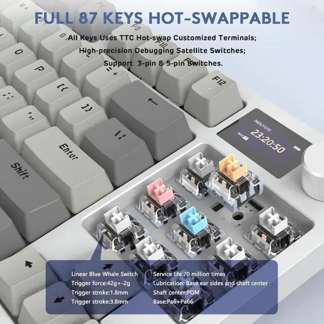 Mechanical Keyboard Tri-Mode Wireless Gaming Keyboard 75% Layout in Mice, Keyboards & Webcams in Mississauga / Peel Region - Image 5