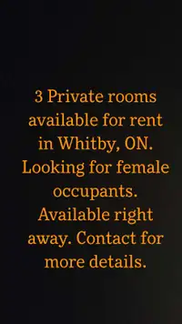 3 private rooms available for rent in whitby
